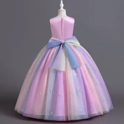Flower Girl Dress Kid's Girls' Princess Dress Performance Wedding Party Elegant Beautiful Sequins Mesh Rainbow Sleeveless Crew Neck Pink Blue 4 years+