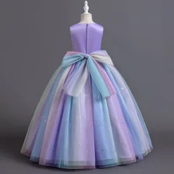 Flower Girl Dress Kid's Girls' Princess Dress Performance Wedding Party Elegant Beautiful Sequins Mesh Rainbow Sleeveless Crew Neck Pink Blue 4 years+