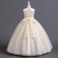 Flower Girl Dress Kid's Girls' Princess Dress Performance Wedding Party Elegant Beautiful Sequins Mesh Solid Color Sleeveless Crew Neck White Champagne 4 years+
