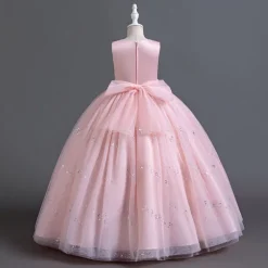 Flower Girl Dress Kid's Girls' Princess Dress Performance Wedding Party Elegant Beautiful Sequins Mesh Solid Color Sleeveless Crew Neck White Champagne 4 years+