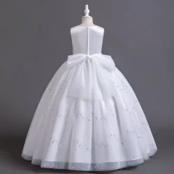 Flower Girl Dress Kid's Girls' Princess Dress Performance Wedding Party Elegant Beautiful Sequins Mesh Solid Color Sleeveless Crew Neck White Champagne 4 years+