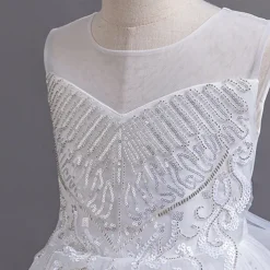 Flower Girl Dress Kid's Girls' Princess Dress Performance Wedding Party Elegant Beautiful Sequins Mesh Solid Color Sleeveless Crew Neck White Champagne 4 years+