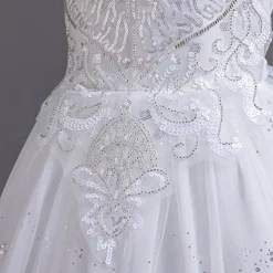Flower Girl Dress Kid's Girls' Princess Dress Performance Wedding Party Elegant Beautiful Sequins Mesh Solid Color Sleeveless Crew Neck White Champagne 4 years+