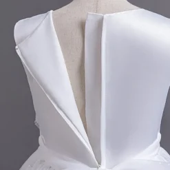 Flower Girl Dress Kid's Girls' Princess Dress Performance Wedding Party Elegant Beautiful Sequins Mesh Solid Color Sleeveless Crew Neck White Champagne 4 years+