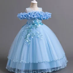 Flower Girl Dress Kid's Girls' Princess Dress Performance Wedding Party Elegant Beautiful Mesh Solid Color Sleeveless Crew Neck White Champagne 4 years+