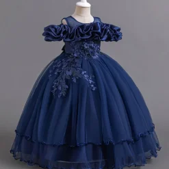 Flower Girl Dress Kid's Girls' Princess Dress Performance Wedding Party Elegant Beautiful Mesh Solid Color Sleeveless Crew Neck White Champagne 4 years+