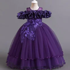 Flower Girl Dress Kid's Girls' Princess Dress Performance Wedding Party Elegant Beautiful Mesh Solid Color Sleeveless Crew Neck White Champagne 4 years+