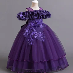 Flower Girl Dress Kid's Girls' Princess Dress Performance Wedding Party Elegant Beautiful Mesh Solid Color Sleeveless Crew Neck White Champagne 4 years+