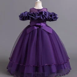 Flower Girl Dress Kid's Girls' Princess Dress Performance Wedding Party Elegant Beautiful Mesh Solid Color Sleeveless Crew Neck White Champagne 4 years+