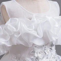 Flower Girl Dress Kid's Girls' Princess Dress Performance Wedding Party Elegant Beautiful Mesh Solid Color Sleeveless Crew Neck White Champagne 4 years+