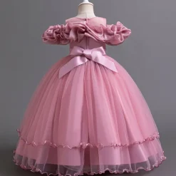 Flower Girl Dress Kid's Girls' Princess Dress Performance Wedding Party Elegant Beautiful Mesh Solid Color Sleeveless Crew Neck White Champagne 4 years+