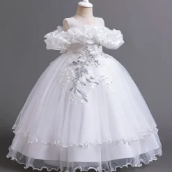 Flower Girl Dress Kid's Girls' Princess Dress Performance Wedding Party Elegant Beautiful Mesh Solid Color Sleeveless Crew Neck White Champagne 4 years+