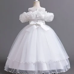 Flower Girl Dress Kid's Girls' Princess Dress Performance Wedding Party Elegant Beautiful Mesh Solid Color Sleeveless Crew Neck White Champagne 4 years+