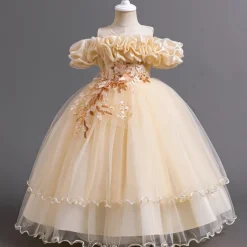 Flower Girl Dress Kid's Girls' Princess Dress Performance Wedding Party Elegant Beautiful Mesh Solid Color Sleeveless Crew Neck White Champagne 4 years+