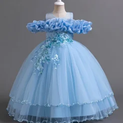 Flower Girl Dress Kid's Girls' Princess Dress Performance Wedding Party Elegant Beautiful Mesh Solid Color Sleeveless Crew Neck White Champagne 4 years+