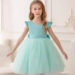 Flower Girl Dress Kid's Girls' Princess Dress Performance Wedding Party Elegant Beautiful Mesh Solid Color Sleeveless Crew Neck Light Pink Grey 4 years+