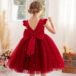 Flower Girl Dress Kid's Girls' Princess Dress Performance Wedding Party Elegant Beautiful Mesh Solid Color Sleeveless Crew Neck Light Pink Grey 4 years+