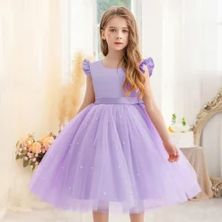 Flower Girl Dress Kid's Girls' Princess Dress Performance Wedding Party Elegant Beautiful Mesh Solid Color Sleeveless Crew Neck Light Pink Grey 4 years+