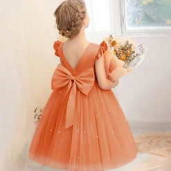 Flower Girl Dress Kid's Girls' Princess Dress Performance Wedding Party Elegant Beautiful Mesh Solid Color Sleeveless Crew Neck Light Pink Grey 4 years+