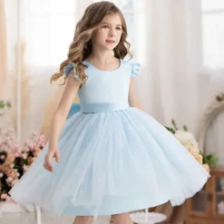 Flower Girl Dress Kid's Girls' Princess Dress Performance Wedding Party Elegant Beautiful Mesh Solid Color Sleeveless Crew Neck Light Pink Grey 4 years+