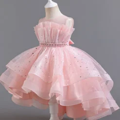 Flower Girl Dress Kid's Girls' Princess Dress Performance Wedding Party Elegant Beautiful Sequins Mesh Solid Color Sleeveless Crew Neck Light Pink White 4 years+