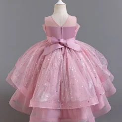 Flower Girl Dress Kid's Girls' Princess Dress Performance Wedding Party Elegant Beautiful Sequins Mesh Solid Color Sleeveless Crew Neck Light Pink White 4 years+