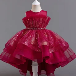 Flower Girl Dress Kid's Girls' Princess Dress Performance Wedding Party Elegant Beautiful Sequins Mesh Solid Color Sleeveless Crew Neck Light Pink White 4 years+