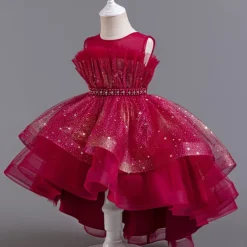 Flower Girl Dress Kid's Girls' Princess Dress Performance Wedding Party Elegant Beautiful Sequins Mesh Solid Color Sleeveless Crew Neck Light Pink White 4 years+