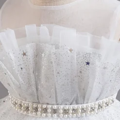 Flower Girl Dress Kid's Girls' Princess Dress Performance Wedding Party Elegant Beautiful Sequins Mesh Solid Color Sleeveless Crew Neck Light Pink White 4 years+