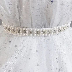 Flower Girl Dress Kid's Girls' Princess Dress Performance Wedding Party Elegant Beautiful Sequins Mesh Solid Color Sleeveless Crew Neck Light Pink White 4 years+