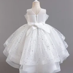 Flower Girl Dress Kid's Girls' Princess Dress Performance Wedding Party Elegant Beautiful Sequins Mesh Solid Color Sleeveless Crew Neck Light Pink White 4 years+