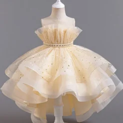 Flower Girl Dress Kid's Girls' Princess Dress Performance Wedding Party Elegant Beautiful Sequins Mesh Solid Color Sleeveless Crew Neck Light Pink White 4 years+