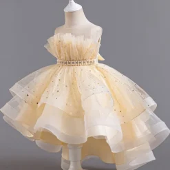 Flower Girl Dress Kid's Girls' Princess Dress Performance Wedding Party Elegant Beautiful Sequins Mesh Solid Color Sleeveless Crew Neck Light Pink White 4 years+