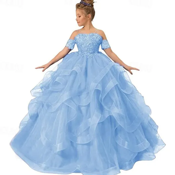 Flower Girl Dress Kid's Girls' Princess Dress Performance Wedding Party Elegant Beautiful Mesh Solid Color Sleeveless Off Shoulder Light Pink Wine Red 4 years+