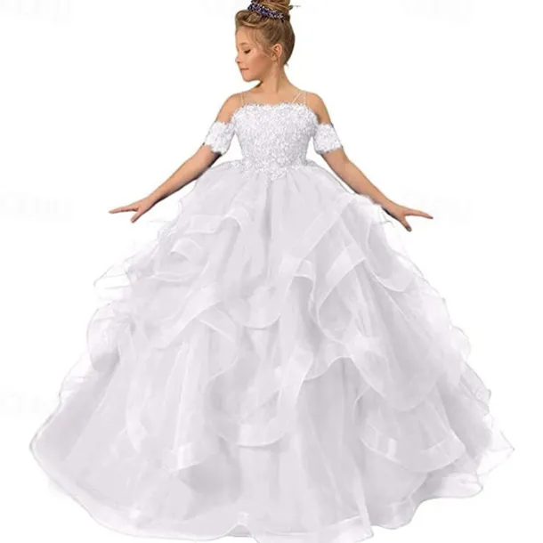 Flower Girl Dress Kid's Girls' Princess Dress Performance Wedding Party Elegant Beautiful Mesh Solid Color Sleeveless Off Shoulder Light Pink Wine Red 4 years+