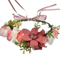 Flower Headband Rose Floral Boho Wreath Garland Hair Hoop Bohemian Headdress Headwear Headpiece Women Girls Crown Leaf Hair Bands Party Decoration Cosplay Costume Handmade Hair Accessories Champagne