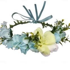 Flower Headband Rose Floral Boho Wreath Garland Hair Hoop Bohemian Headdress Headwear Headpiece Women Girls Crown Leaf Hair Bands Party Decoration Cosplay Costume Handmade Hair Accessories Champagne