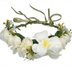 Flower Headband Rose Floral Boho Wreath Garland Hair Hoop Bohemian Headdress Headwear Headpiece Women Girls Crown Leaf Hair Bands Party Decoration Cosplay Costume Handmade Hair Accessories Champagne