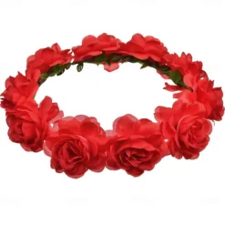 Flower Headband Rose Floral Boho Wreath Garland Hair Hoop Bohemian Headdress Headwear Headpiece Women Girls Crown Leaf Hair Bands Party Decoration Cosplay Costume Handmade Hair Accessories Champagne