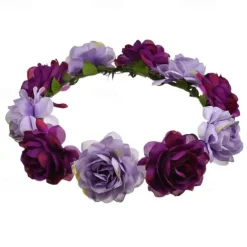 Flower Headband Rose Floral Boho Wreath Garland Hair Hoop Bohemian Headdress Headwear Headpiece Women Girls Crown Leaf Hair Bands Party Decoration Cosplay Costume Handmade Hair Accessories Champagne