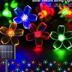 Flower Solar Fairy Lights Sakura Outdoor Waterproof Garden Lights Camping Novelty Courtyard String Lights For Christmas Cafe Garden Backyard Balcony Porch Decoration