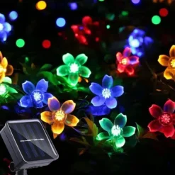 Flower Solar Fairy Lights Sakura Outdoor Waterproof Garden Lights Camping Novelty Courtyard String Lights For Christmas Cafe Garden Backyard Balcony Porch Decoration