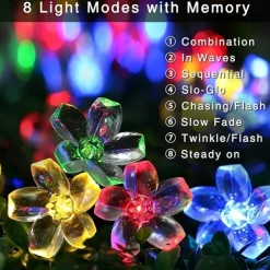 Flower Solar Fairy Lights Sakura Outdoor Waterproof Garden Lights Camping Novelty Courtyard String Lights For Christmas Cafe Garden Backyard Balcony Porch Decoration