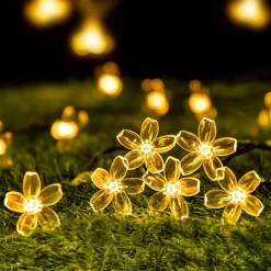 Flower Solar Fairy Lights Sakura Outdoor Waterproof Garden Lights Camping Novelty Courtyard String Lights For Christmas Cafe Garden Backyard Balcony Porch Decoration