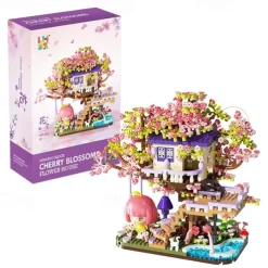 Flower Treehouse Micro Mini Blocks Building Sets for Adults Tree and Plants Christmas Atmosphere Modle Kit Creative DIY Gift for Kids
