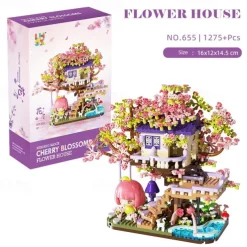 Flower Treehouse Micro Mini Blocks Building Sets for Adults Tree and Plants Christmas Atmosphere Modle Kit Creative DIY Gift for Kids