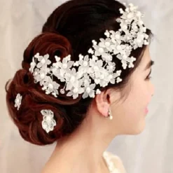 Flower-Leaf Bridal Headpieces for Wedding Hair Band for Brides Headband Rhinestone Wedding Headband Silver Flower Girl Bridesmaid Hair