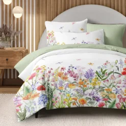 Flowers Duvet Cover 100% Cotton Full Size Bedding Set Bed Sets Quilt Cover Soft Lightweight Comforter Cover with 2 Pillowcases for All Season