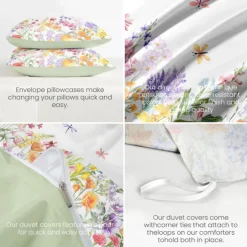 Flowers Duvet Cover 100% Cotton Full Size Bedding Set Bed Sets Quilt Cover Soft Lightweight Comforter Cover with 2 Pillowcases for All Season