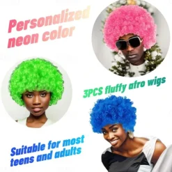 Fluffy Colorful Afro Puff Wigs for Adults Men Women 70s 80s 90s Cosplay Stylish Carnival Party Costumes Clown Accessories